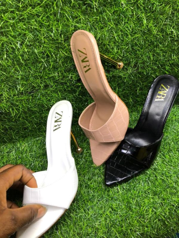Zara Pointed Heeled Slippers - Black, White, Nude - Image 2
